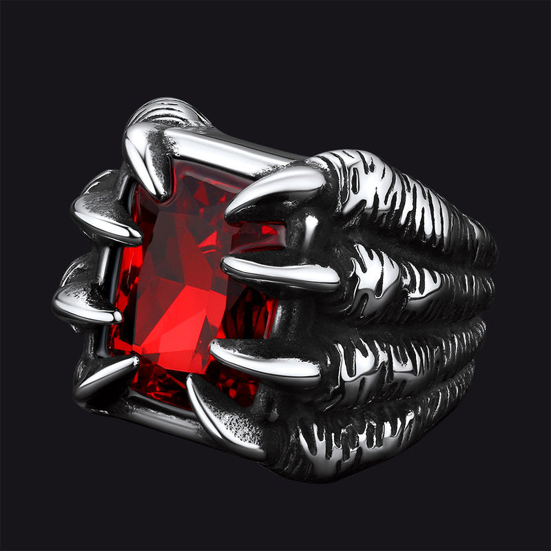 Crystal Dragon Claw Stainless Steel Gemstone Ring for