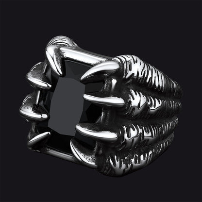 Crystal Dragon Claw Stainless Steel Gemstone Ring for