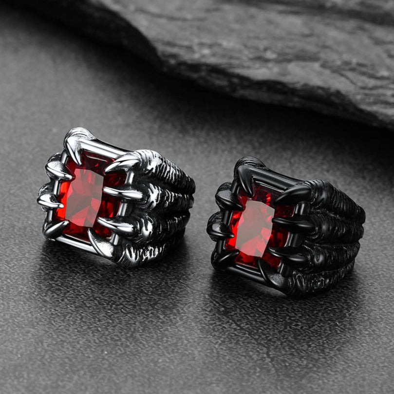 Crystal Dragon Claw Stainless Steel Gemstone Ring for