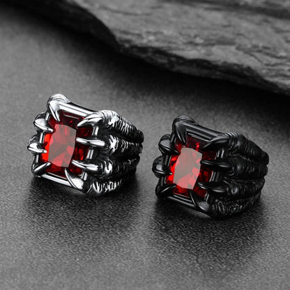 Crystal Dragon Claw Stainless Steel Gemstone Ring for
