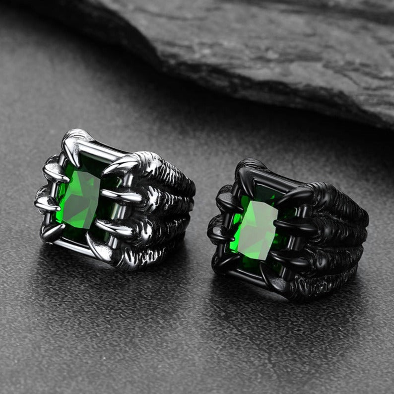 Crystal Dragon Claw Stainless Steel Gemstone Ring for