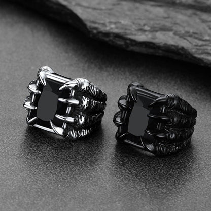 Crystal Dragon Claw Stainless Steel Gemstone Ring for