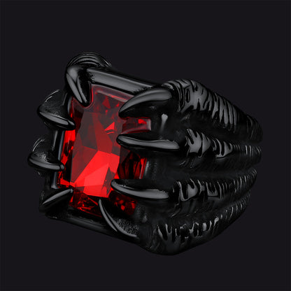Crystal Dragon Claw Stainless Steel Gemstone Ring for