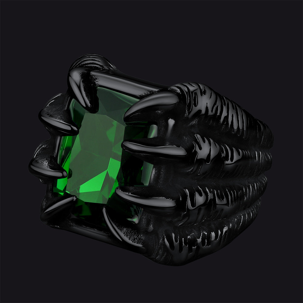 Crystal Dragon Claw Stainless Steel Gemstone Ring for