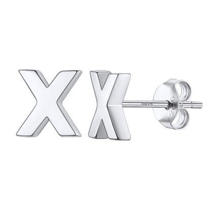 Sterling Silver Tiny Initial Letter Earrings Alphabet Studs for