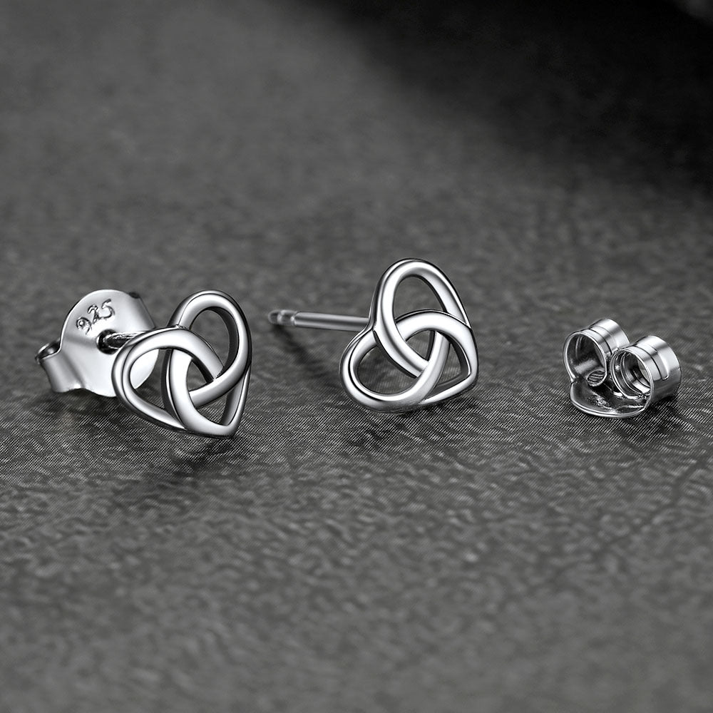 Sterling Silver Celtic Knot Heart Stud Earrings for Girl