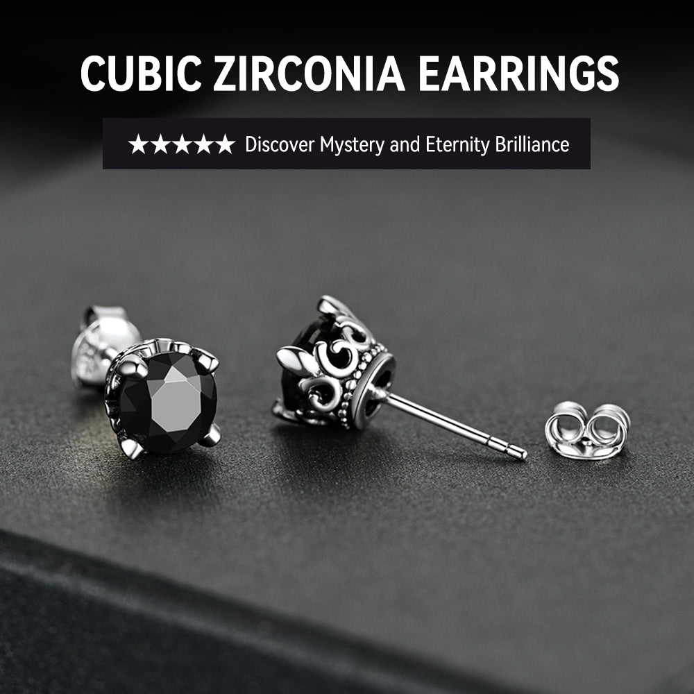 Sterling Silver Black Cubic Zirconia Stud Earrings for