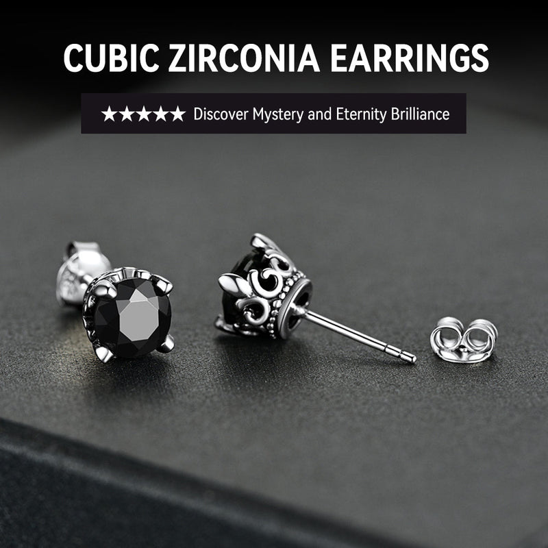 Sterling Silver Black Cubic Zirconia Stud Earrings for
