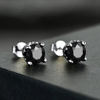 Sterling Silver Black Cubic Zirconia Stud Earrings for