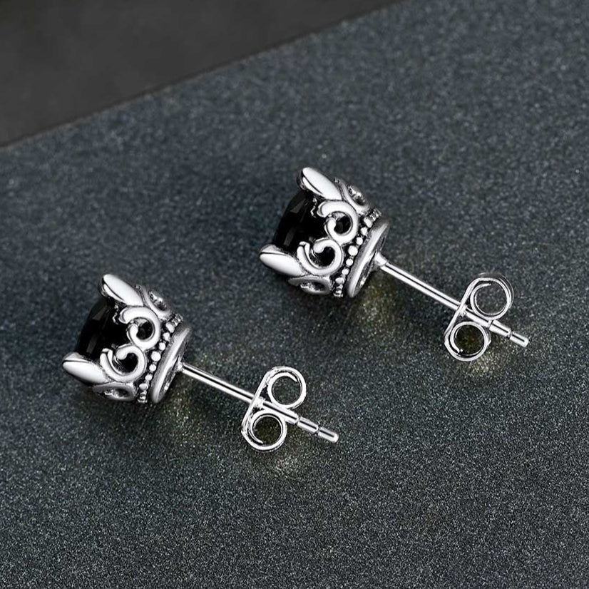 Sterling Silver Black Cubic Zirconia Stud Earrings for