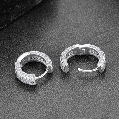 Chunky Diamond Hoop Huggie Earrings for in Sterling Silver