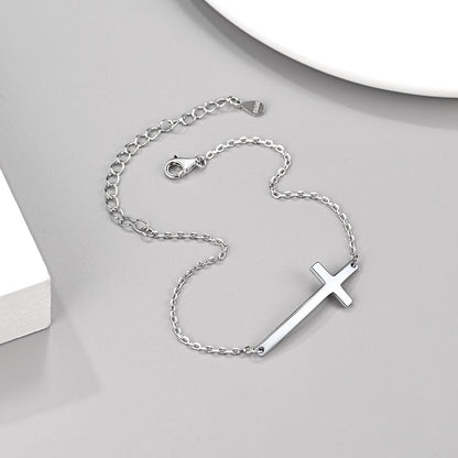 Sterling Silver Sideways Cross Bracelet for /