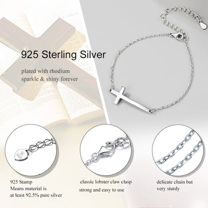 Sterling Silver Sideways Cross Bracelet for /