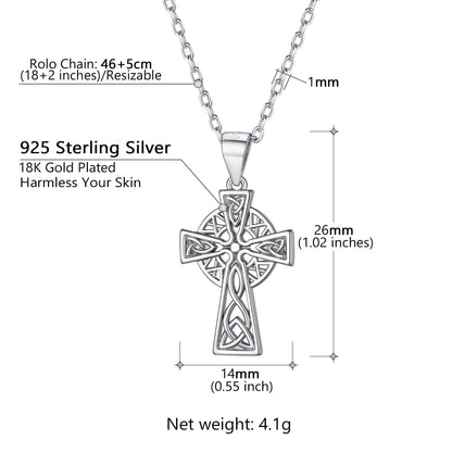 Sterling Silver Celtic Knot Cross Necklace for