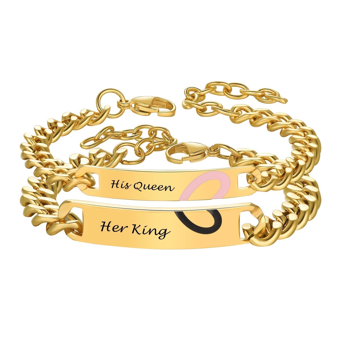 Custom Engraving Heart Couple Link Bracelet