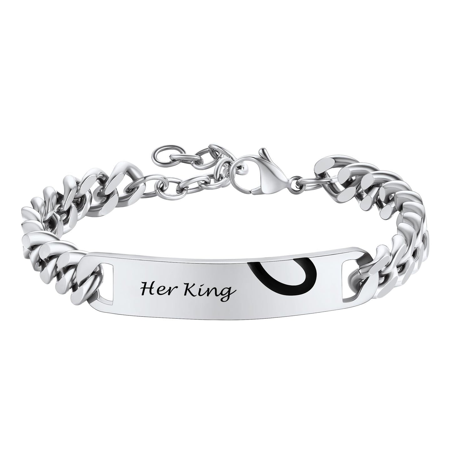 Custom Engraving Heart Couple Link Bracelet