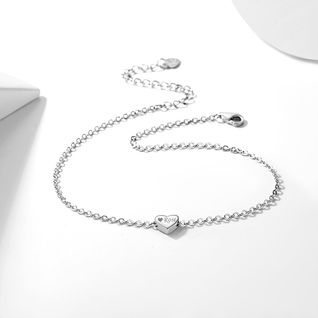 Customized Heart Anklet for in Sterling Silver
