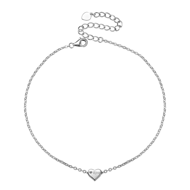 Customized Heart Anklet for in Sterling Silver