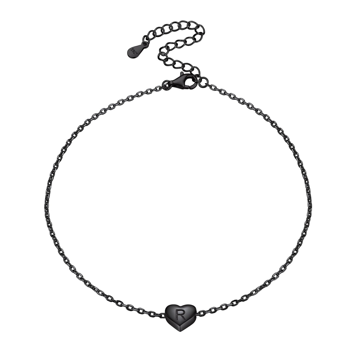 Sterling Silver Dainty Beach Heart Initial Anklet for