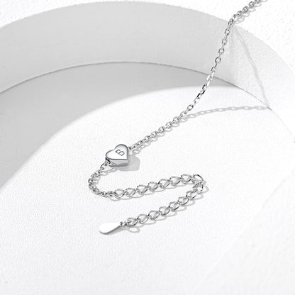 Sterling Silver Dainty Beach Heart Initial Anklet for