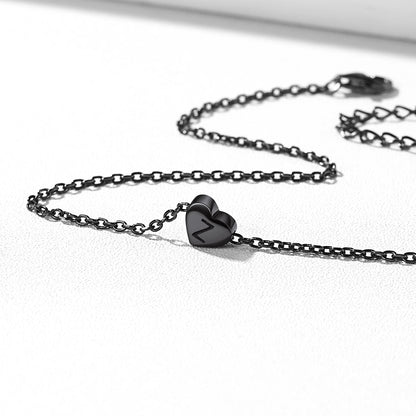 Sterling Silver Dainty Beach Heart Initial Anklet for