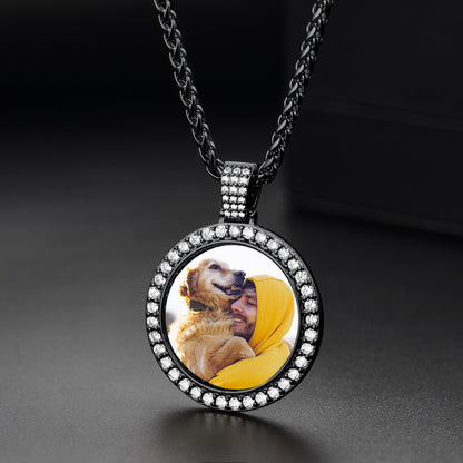 Customized Cubic Zircon Picture Circle Necklace Photo Pendant for