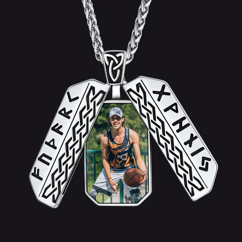 Personalized Picture Locket Dog Tag Necklace With Viking Rune for
