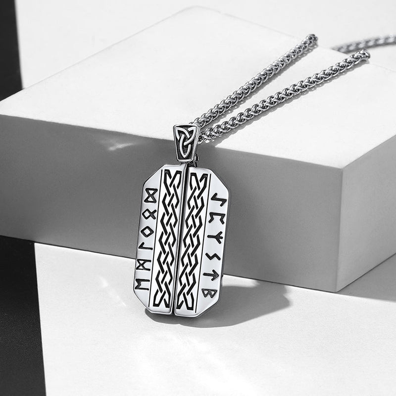 Personalized Picture Locket Dog Tag Necklace With Viking Rune for