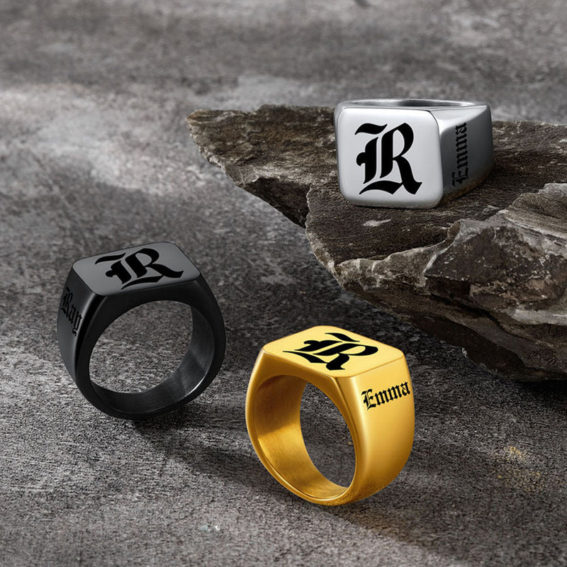 Customized Initial Name Signet Ring Gifts for Father