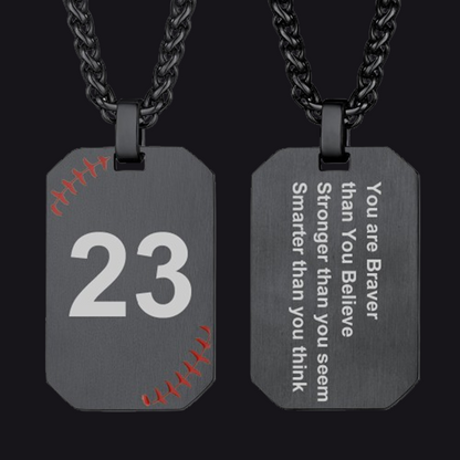 Customized Engraved Baseball Number Dog Tag Necklace for