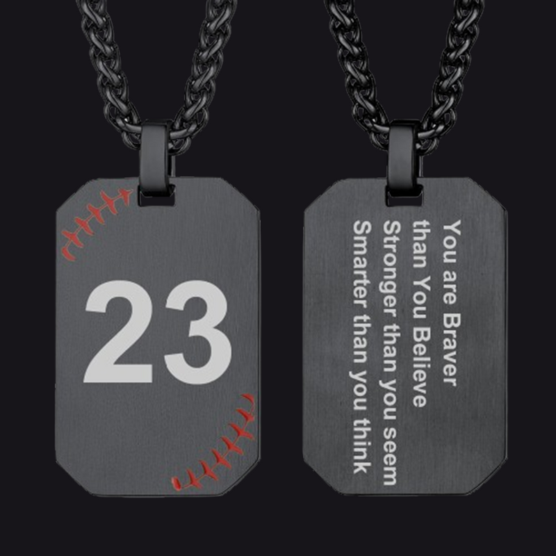 Customized Engraved Baseball Number Dog Tag Necklace for