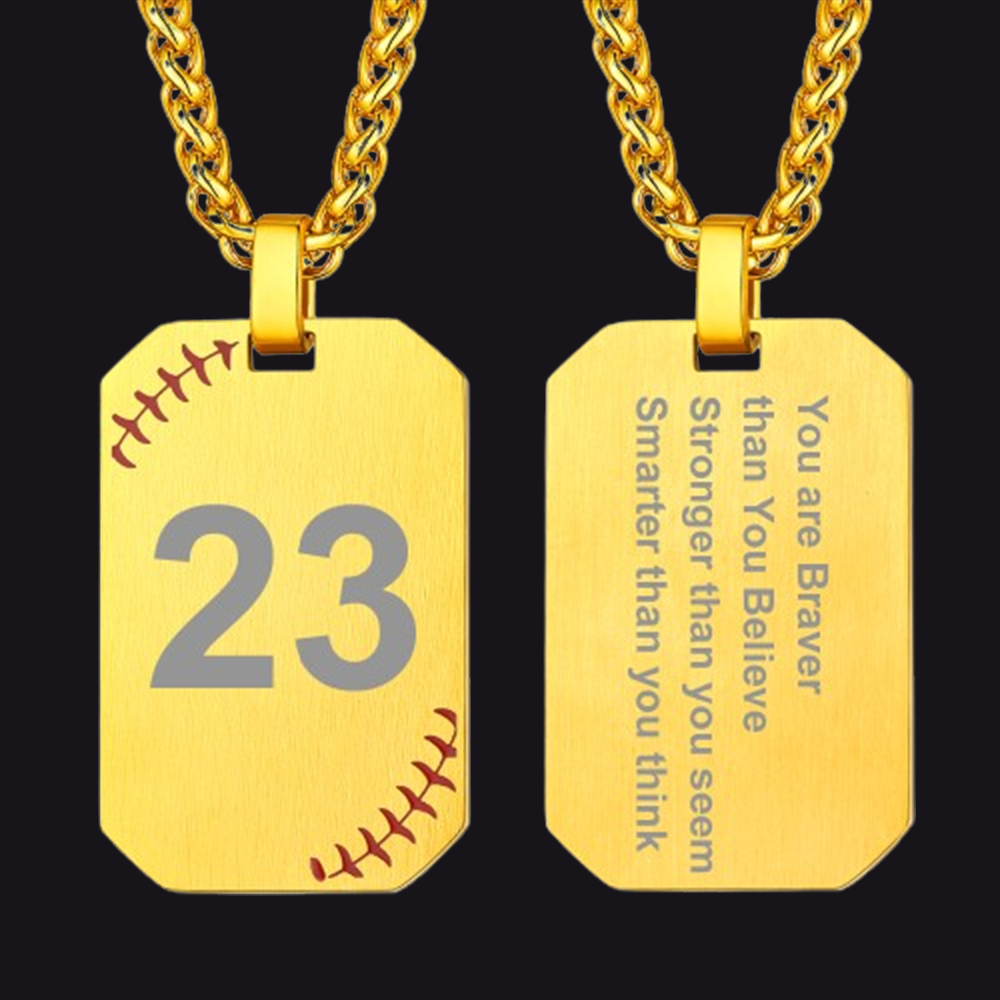 Customized Engraved Baseball Number Dog Tag Necklace for