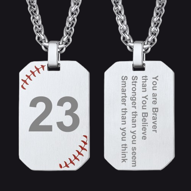 Customized Engraved Baseball Number Dog Tag Necklace for