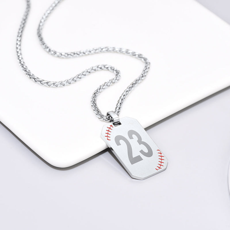 Customized Engraved Baseball Number Dog Tag Necklace for