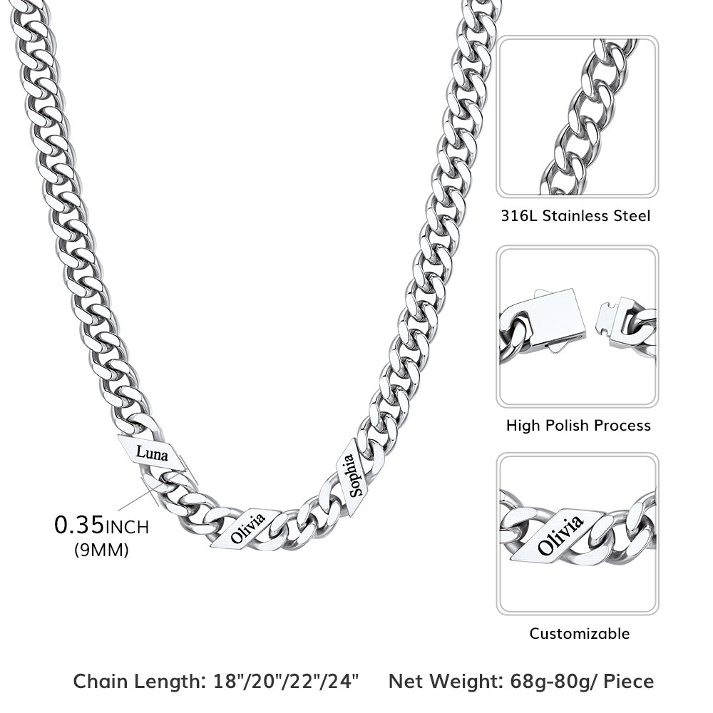 Customized Engraved Name Cuban Link Chain Necklace for , 7/9/12mm Width