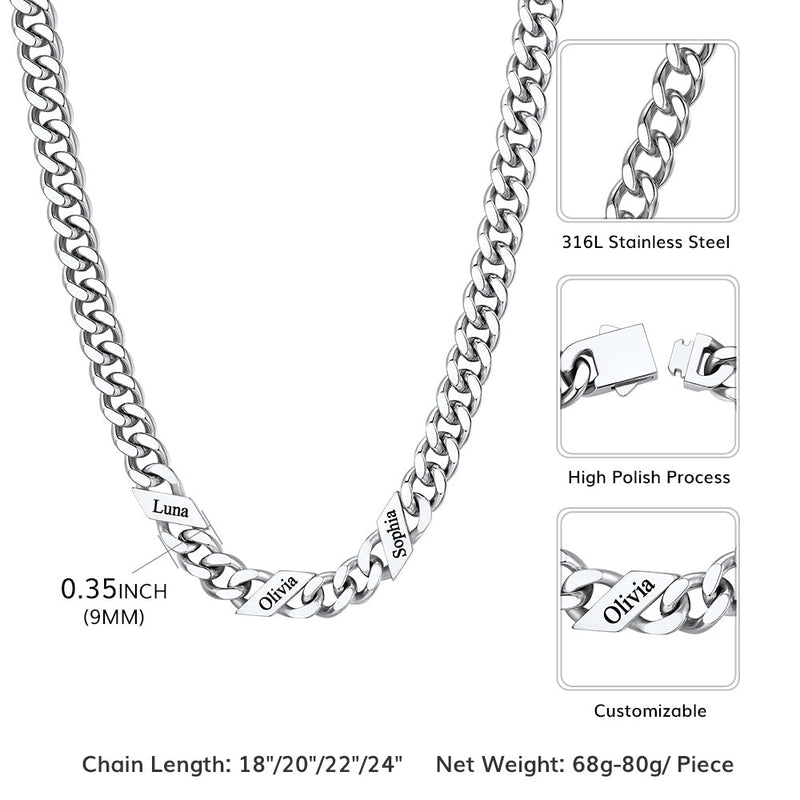 Customized Engraved Name Cuban Link Chain Necklace for , 7/9/12mm Width