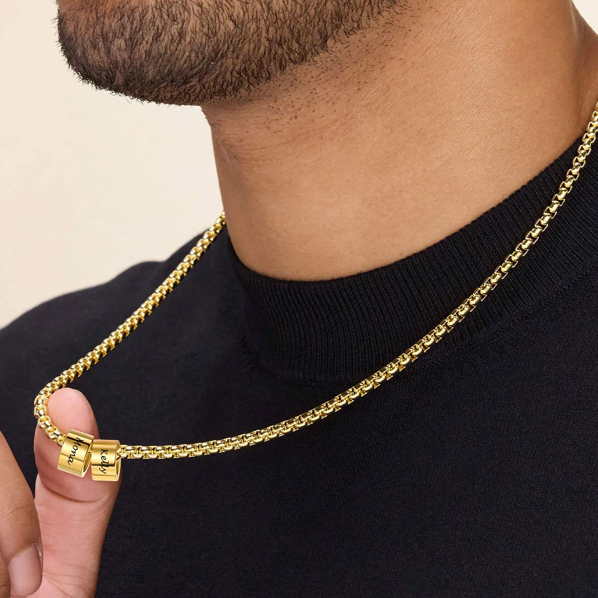 Customized Engraved Name Beads Chain Necklace for