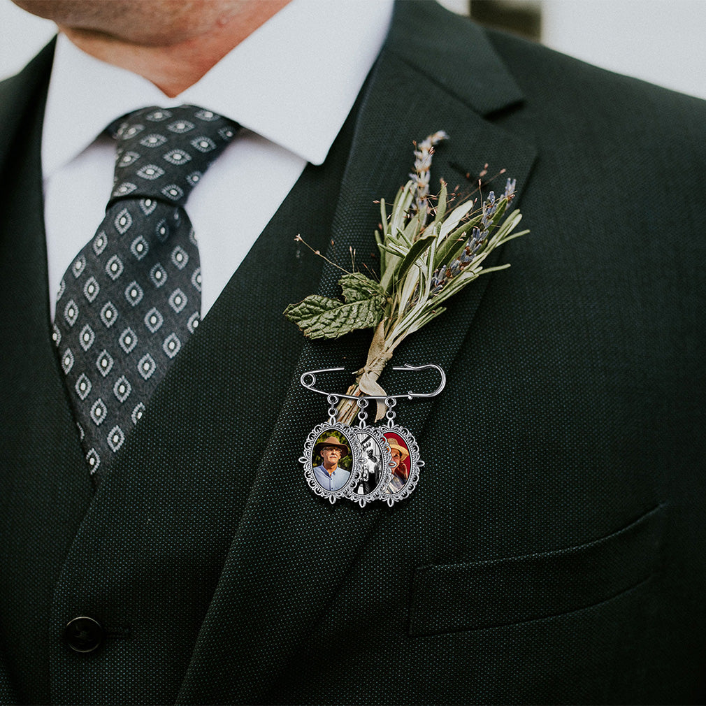 Customized Memorial Photo Charm Boutonniere Pins for Wedding