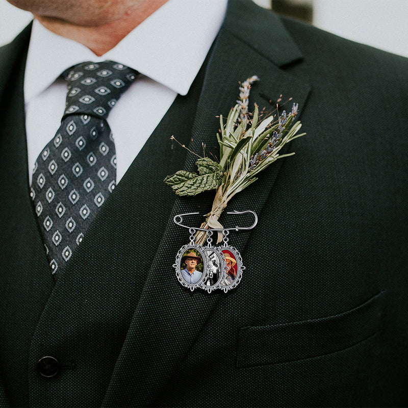 Customized Memorial Photo Charm Boutonniere Pins for Wedding