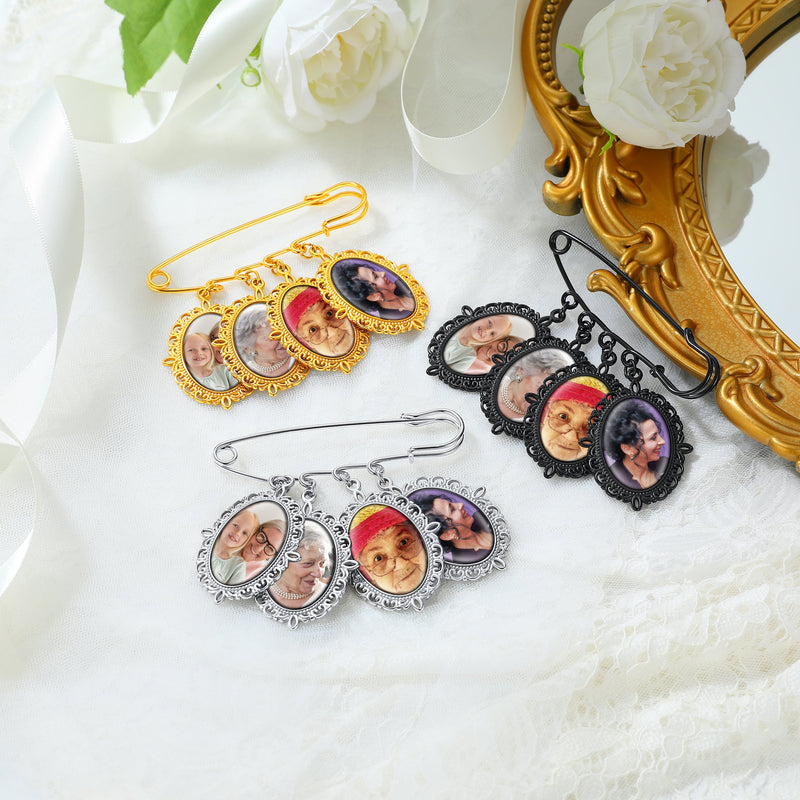 Customized Memorial Photo Charm Boutonniere Pins for Wedding