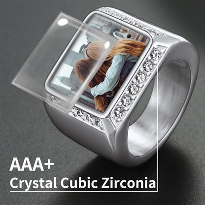 Personalized Photo Name Square Signet Ring Gift for