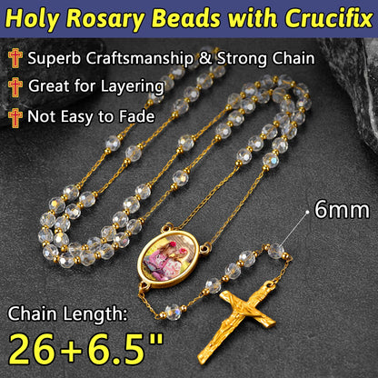 Personalized Photo Rosary Beads Cross Necklace With Picture for