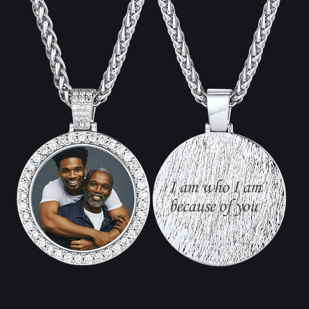 Customized Cubic Zircon Picture Circle Necklace Photo Pendant for