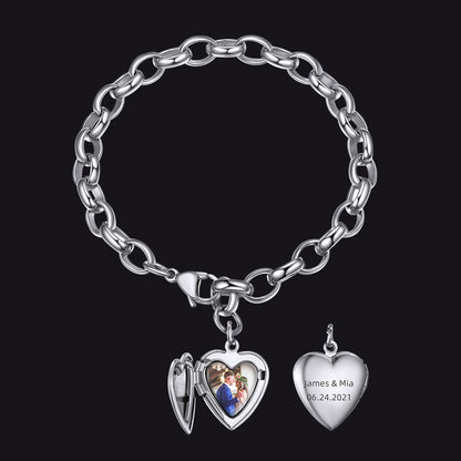 Personalized Heart Picture Locket Bracelet for Girlfriend