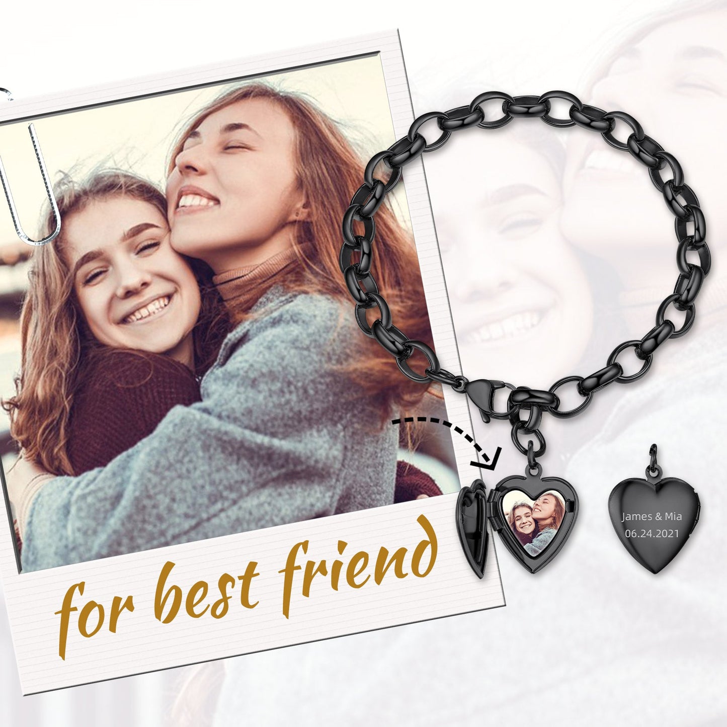 Personalized Heart Picture Locket Bracelet for Girlfriend