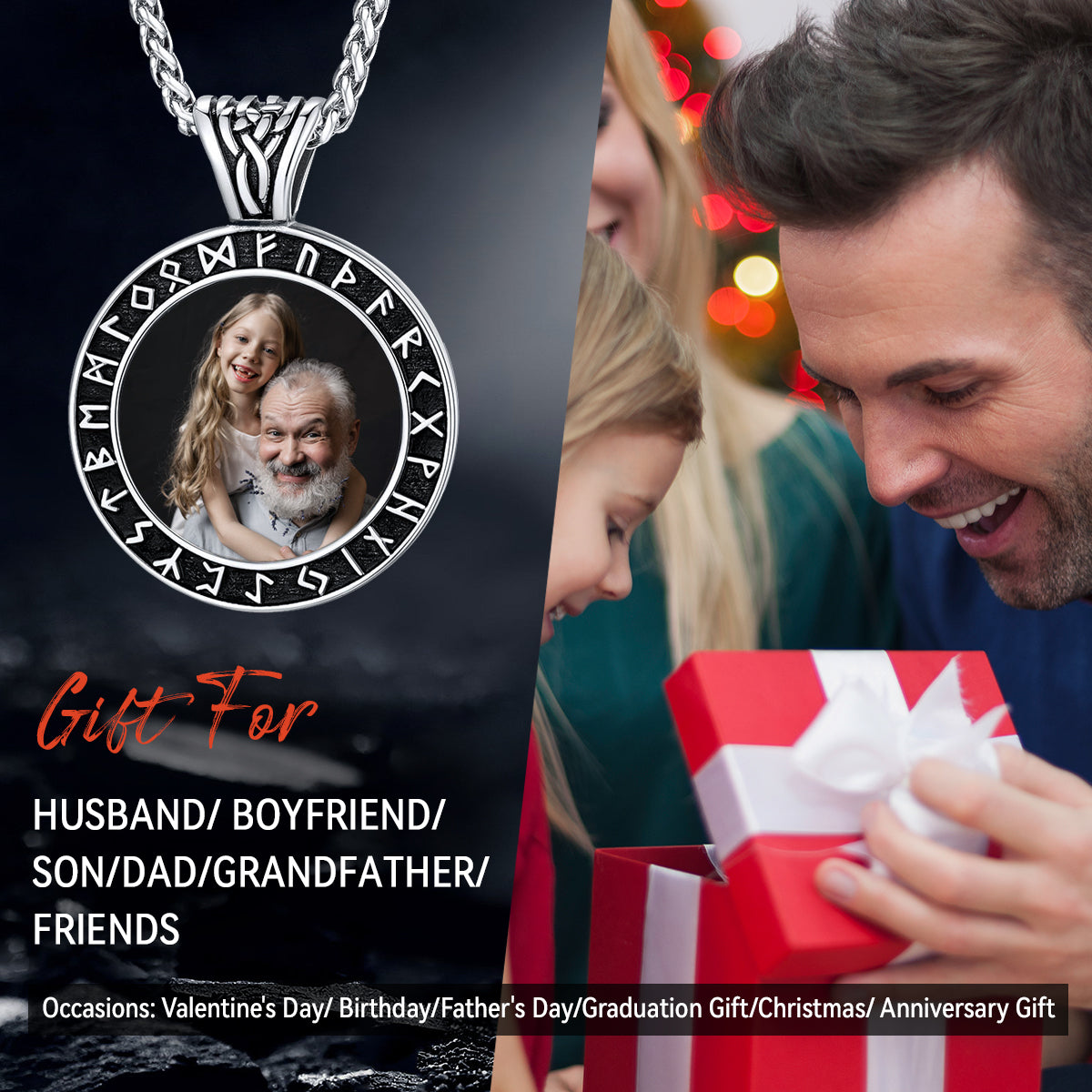 Customized Picture Necklace With Viking Rune for