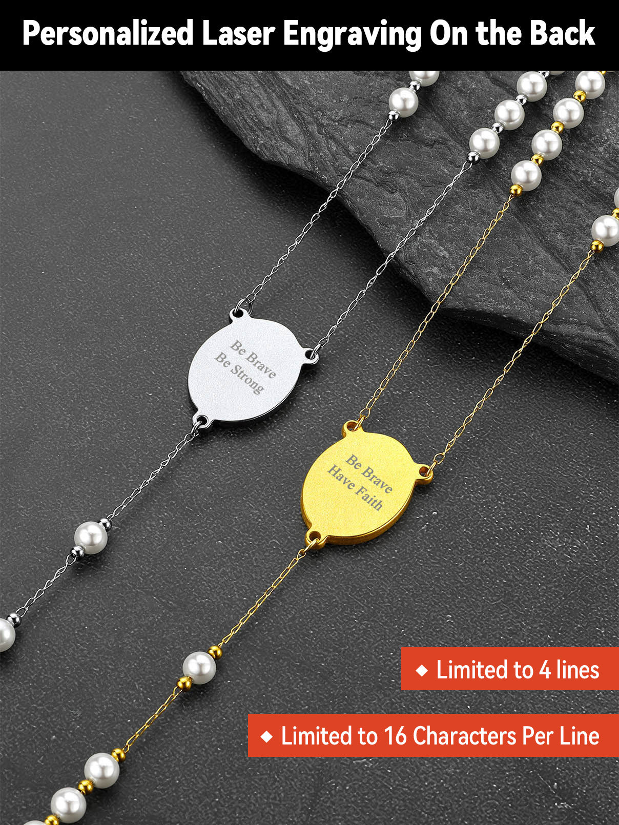 Personalized Picure Rosary Beads Pearl Chain Necklace for
