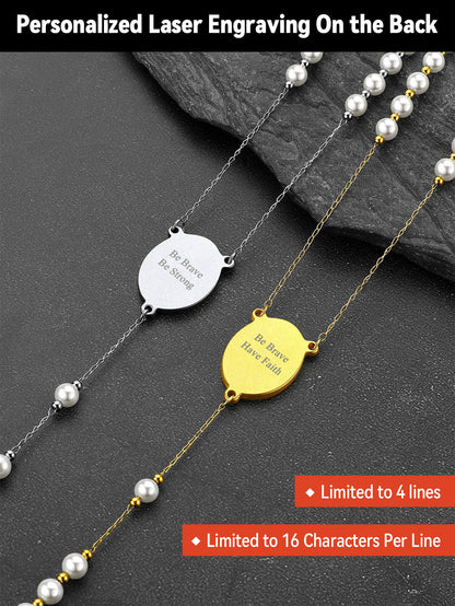 Personalized Picure Rosary Beads Pearl Chain Necklace for