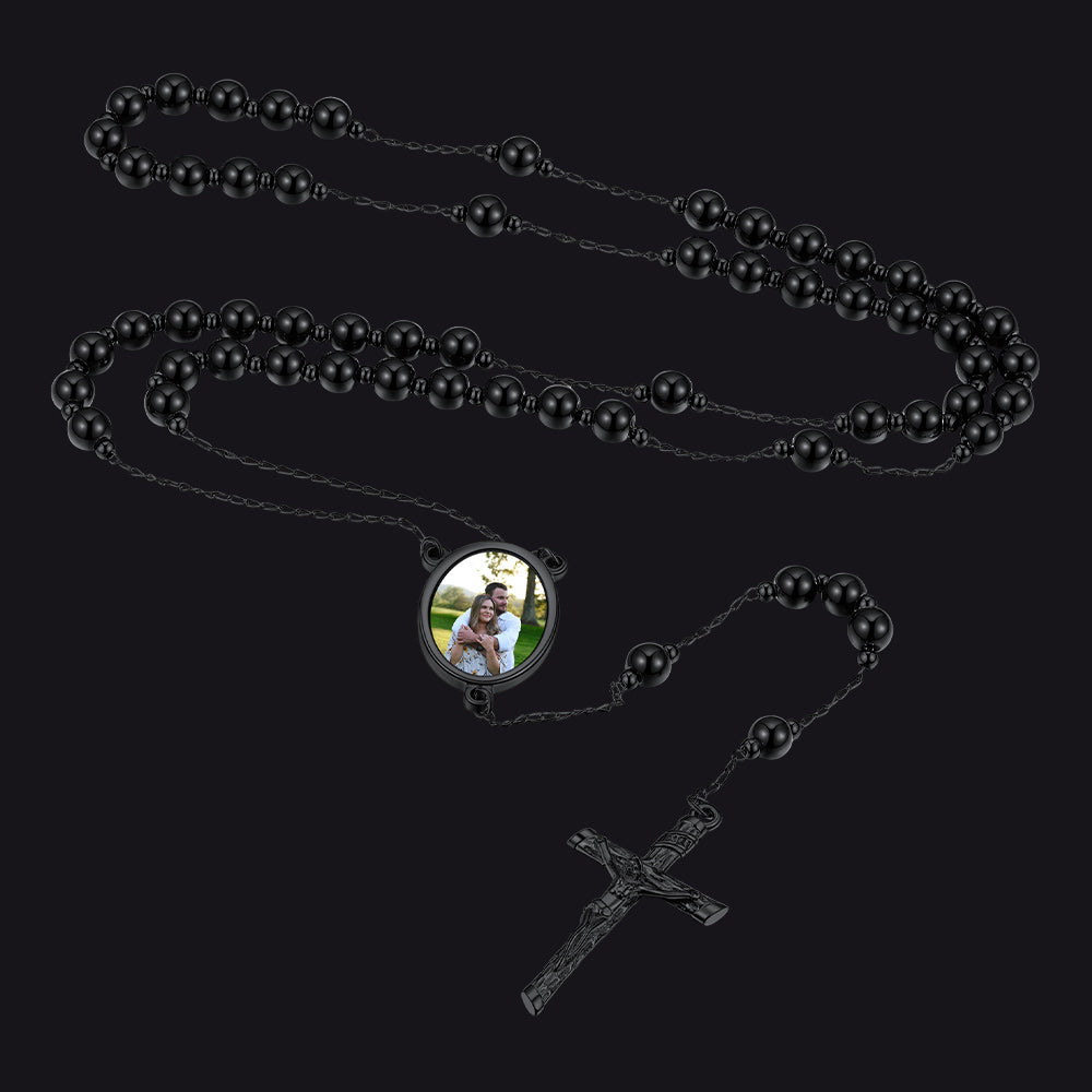 Personalized Picure Rosary Beads Pearl Chain Necklace for