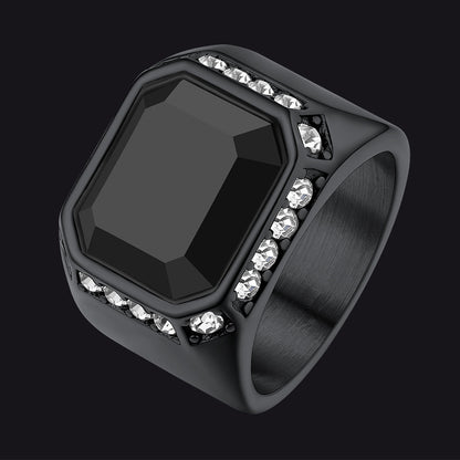 Rhinestones Embrace Black Onyx Stainless Steel Ring